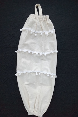 Emtory Home Krem Ponponlu Naturel Keten Poşetlik Organizer