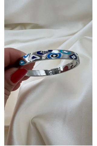 Bb Çelik Tasarım Nazarım Boncuk Kelepçe Bilezik Mavi