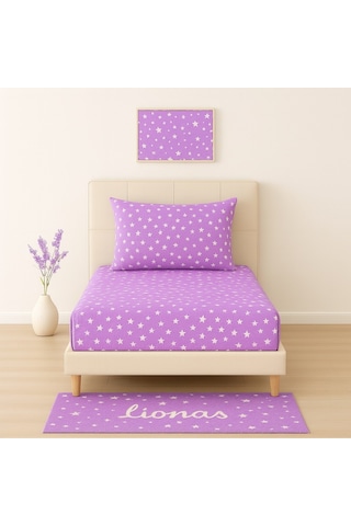Lionas Desenli 120 X 200 Cm Ara Ölçü Lila Yıldız Lastikli Çarşaf Ve Yastık Kılıfı Lila