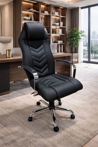 Deflen Yönetici Ofis Koltuğu Lüks Büro Koltuğu Ergonomik Yatar Mekanizmalı Deri Siyah