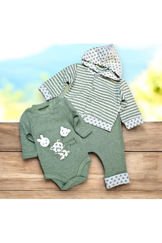 Bear Hırkalı Erkek Bebek Takım Yeşil