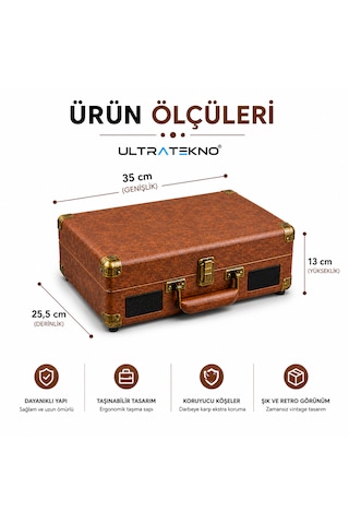 Ultratekno Mzl-p01 Bluetooth Plak Çalar, 3 Hız 33/45/78 Rpm , Usb/sd/aux/rca/kulaklık Destekli, Dahili Hoparlörlü Taşınabilir Retro Valiz Pikap 1 Adet