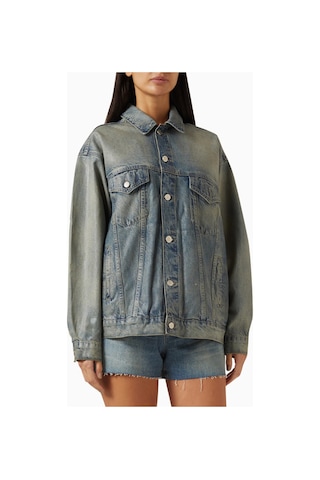 Good American Kaplamalı Oversize Denim Ceket, Modern Şık - Günlük Kadın Dış Giyim Mavi