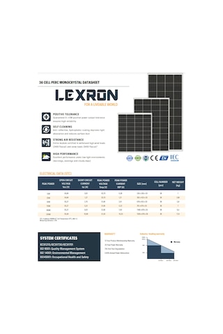 Lexron 110w Monokristal Güneş Paneli