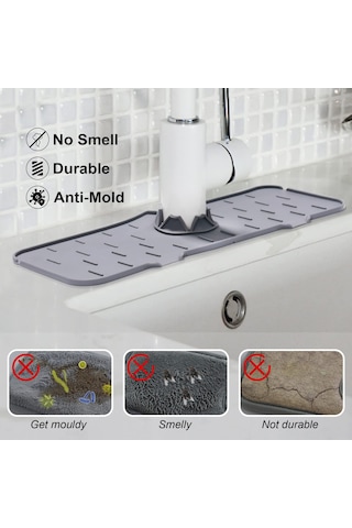 Yaleker Gri Silikon Lavabo Damla Tutucu Mat - Lavabo Ve Mutfak Fıçısı İçin Su Toplayıcı, Sıfır Islak Tezgah, Pratik Kullanım Gri