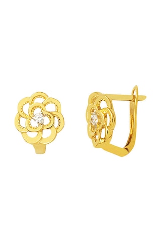 Güllü 14 Ayar Taşlı Altın Küpe