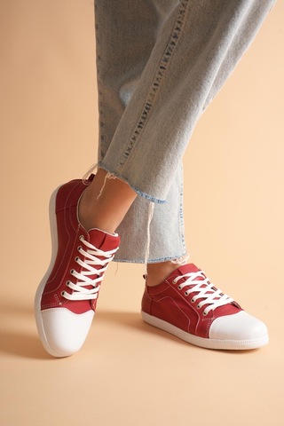 Analin Shoes Kadın Hakiki Deri Casual Spor Ayakkabı Kırmızı