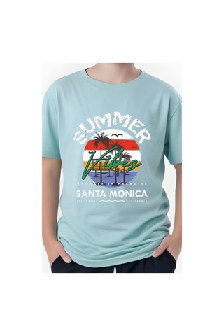 Summer Baskılı Erkek Çocuk Yuvarlak Yaka Kısa Kollu T-shirt Mint Yeşili