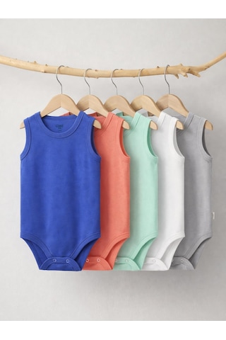Civil Baby 5 Li Basıc Sıfır Kol 0-36 Ay Çıtçıtlı Badi - Kırmızı Mercan