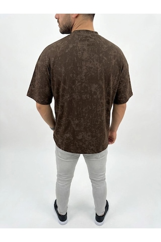 Barlashive Erkek Premium Tişört Osy Yumuşak Dokulu Yıkamalı Oversize T-shirt - Kahverengi Çok Renkli