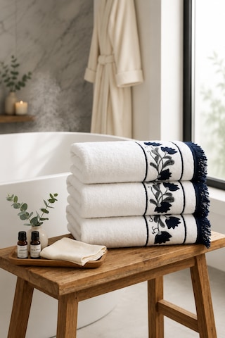 Havlu 50 Cm X 90 Cm - Çiçek Desenli - Nakışlı - Hassas Tuşeli - Yumuşak - Su Emici - 100% Pamuk Açik Gri