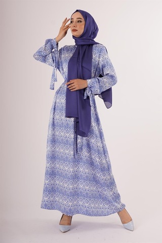 Çini Desen Elbise Beyaz