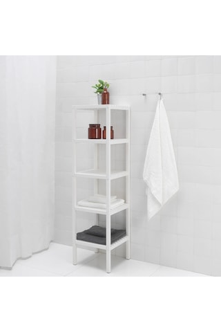 Masif Kavak Banyo Raf Ünitesi 37x140 Meridyendukkan Kare Model Banyo Rafı Beyaz Renk Banyo Düzenleyici