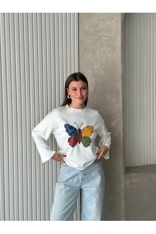 Trend Paris Kadın Bisiklet Yaka Geniş Kol Desenli Dökümlü Bluz Sarı Sari