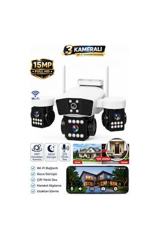 Rx95w Wifi 3 Kameralı Güvenlik Kamerası 15mp Ultra Hd Ptz Hareketli Sesli Gece Görüşlü Akıllı Kamera 47020348