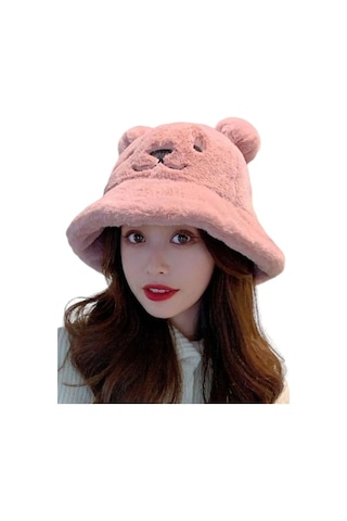 Mood Agenda Kadın Sevimli Ayı Kulak Peluş Bucket Şapka Pudra