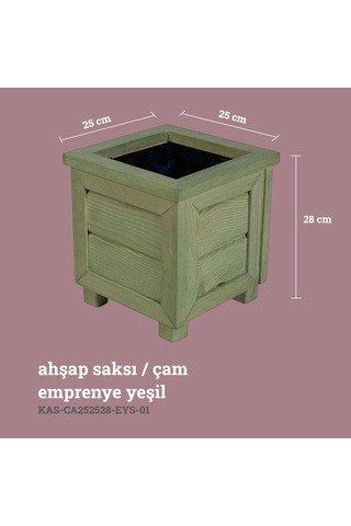 Kaf Ahşap Dekoratif Ahşap Saksı - Küçük Boy / Emprenye Yeşil
