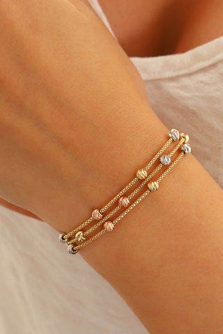 Moom Mücevherat 14 Ayar Altın Dorika Toplu Altın Bileklik Popcorn Renkli Toplar Üç Sıra Çok Renkli