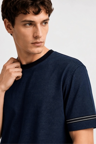 Alexandergardi Şerit Detaylı Kontrast Yaka Basic T-shirt Lacivert Melanj