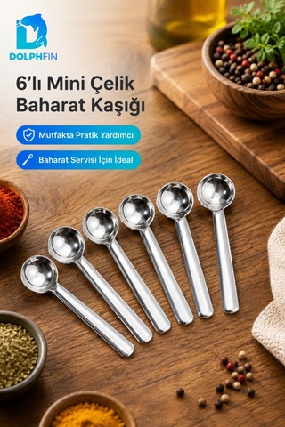 6 Lı Mini Paslanmaz Çelik Baharat Kaşığı Ölçü Ve Servis Kaşık Seti Metalik