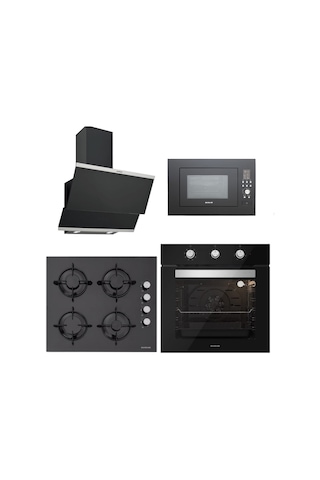 Silverline BO6503B01 - CS5349B01 - 3420 Classy 60 - MW9018B01 Siyah Cam Ankastre Set