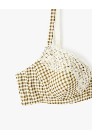 Koton Rahat Kalıp Desteksiz Balenli Dantel Detaylı Kareli Sütyen Yeşil Ekose 6wlk10154mk Yeşil Ekoseli