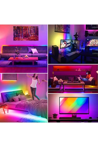 Springsun 5v Rgb Led Işık Şeridi 5050 Tipi 12 Lamba/metre, Bluetooth Uygulama Ve 24 Tuşlu Ir Kumanda İle Kontrol Edilebilir, 20 Metre Diğer
