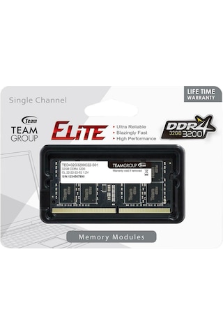Team Elite TED432G3200C22-S01 32 GB DDR4 3200 MHz CL22 Notebook Ram