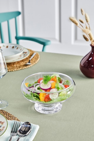 Selen Concept Ay Model Ayaklı El Yapımı Cam Salata Ve Sunum Kasesi Şeffaf