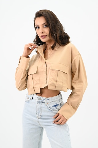 Koza Butik Kadın Crop Cep Detaylı Gömlek 1672-24 001