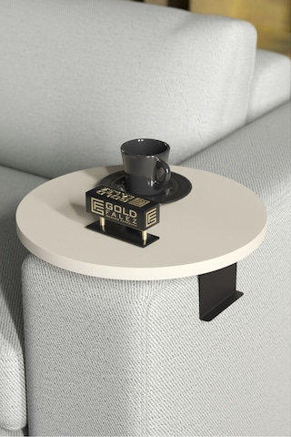 Pazarella Yan Sehpa Ayarlanabilir Tepsi Dekoratif Modern Tepsi Koltuk Sehpası Krem Beyaz