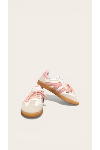 Çift Renkli İki Bağcıklı Kadın Spor Ayakkabısı Sneaker Retro Sneaker Beyaz - Pembe
