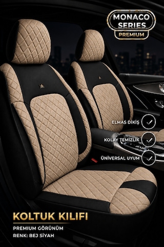 Volvo S80 2018 Ve Sonrası Uyumlu Monaco Serisi Bej Siyah Oto Koltuk Kılıfı