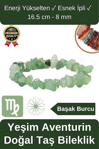 Özel Üretim  Yükselten Esnek Ipli Başak Burcu Gerçek Yeşim Aventurin Doğal Taş Unisex Bileklik Çok Renkli