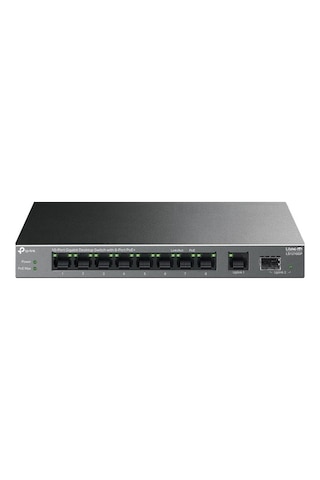 TP-LINK LS1210GP 8 Port Gigabit + 1XRJ45/1XSFP Uplınk 61 W 250 M Poe Switch