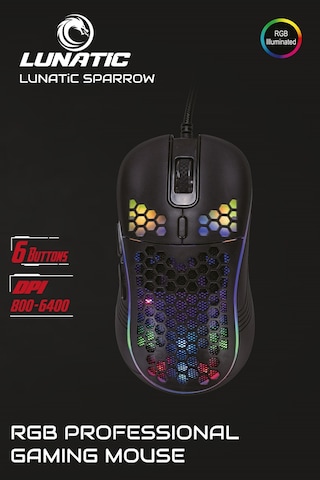 Lunatic Sparrow 6400 Dpi Rgb Ledli Makrolu Oyuncu Mouse