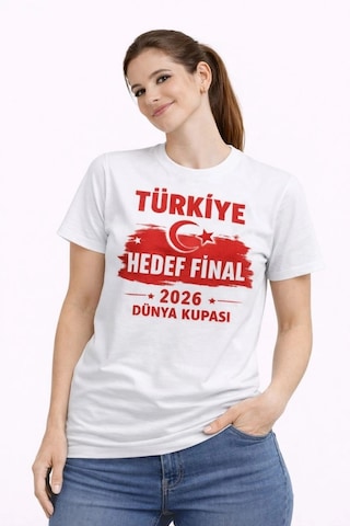 Wear Vexel Kadın Türkiye Baskılı Tişört Ay Yıldız 2026 Dünya Kupası Taraftar Forma T-shirt - Beyaz Beyaz