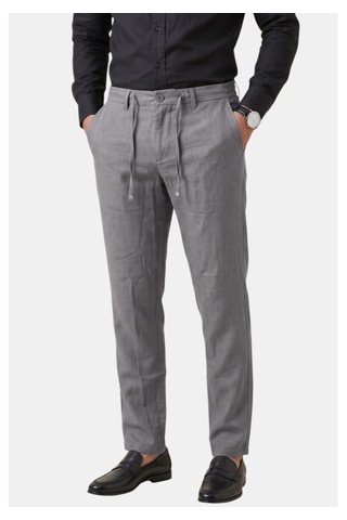 Deepsea Gri Slim Fit Likralı Keten Dokulu Lastikli Belli İpli Yazlık Erkek Pantolon 2603001