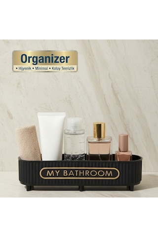5 Parça Banyo Seti Sıvı Sabunluk Diş Fırçalık Katı Sabunluk Pamukluk Organizer Siyah