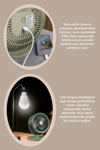Özel Üretim Güneş Panelli Vantilatör Şarjlı Ampüllü F48 Piknik Enerji Pratik