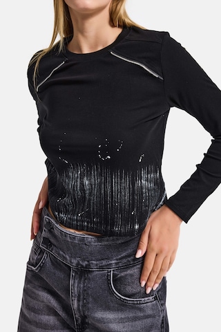 Itsbasic Kadın Siyah W5 Özel Baskılı Kumaş Fermuar Detaylı Tasarım Body