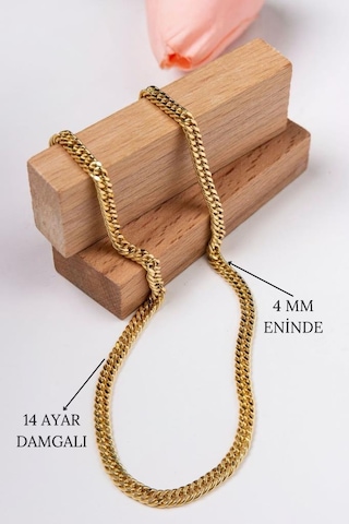 14 Ayar Altın Altın Zincir 4 Mm 50 Cm Kalemli Kartiyer Gurmet Zincir Kadın Kolye Lkznc1083