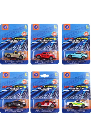 6'lı Metal Çek Bırak Oyuncak Araba Seti - Dayanıklı Diecast Gövde - Polis Taksi Araçları 8 Cm