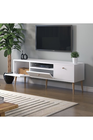 Mbes Mobilya Beyza Ahşap Ayaklı 140 Cm Beyaz Tv Sehbası
