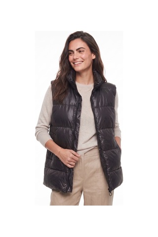 Onloox Kadın Siyah Siyah Polyester Kumaş Dik Yaka Standart Kesim Fermuarlı Çift Cepli Şişme Yelek