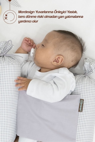 Mordesign Bebek Yuvarlanma Önleyici Yastık, Yenidoğan Yan Yatış Yastığı, Puffs Serisi Gri Zg987-2