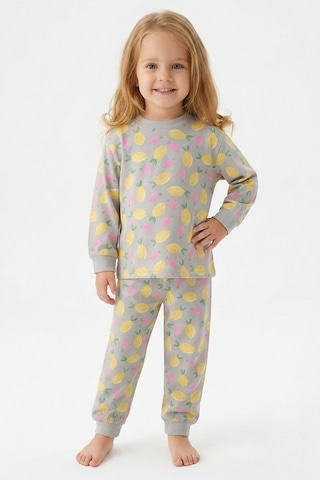 Modanıno %100 Pamuk Ve Baskılı Kız Çocuk Pijama Takımı 9-36 Ay 12741ıs Gri