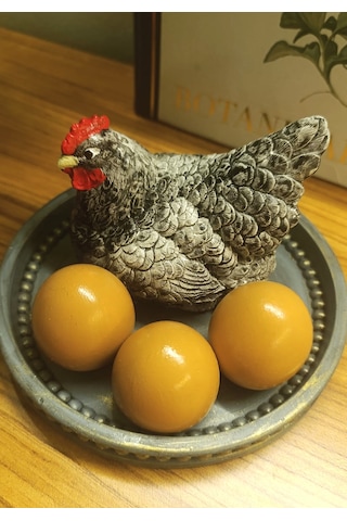 Artepieza Dekoratif Tavuk Ve Yumurtalar Tepsili Biblo Set - Bereket Ve Bolluk Temalı Gri Tavuk Figürü 1 Adet