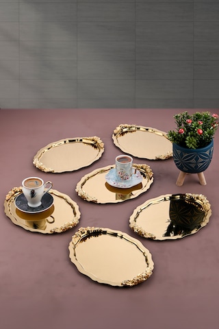 6 Adet Oval-bulut Model Kulplu Kahve-çay Sunum Tepsisi 25x20 Cm