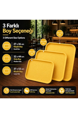 6 Adet Abs Servis Tepsisi Kaymaz Yüzeyli 37x53 Cm Sarı Renk Endüstriyel Kullanıma Uygun, Kırılmaz, Bpa Free 7 Renk Seçenekli